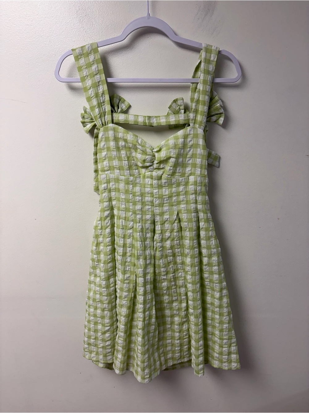 Kourt Green Gingham Mini Dress with Bow Accents Size XS